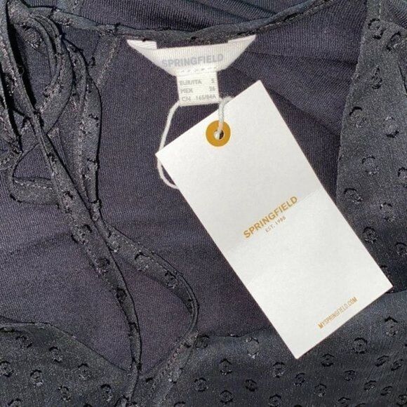 Springfield Black Sheer Long Sleeve Blouse Size S NWT - Picture 9 of 11
